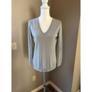 Rafaella Womens Silver Metallic Shimmer V-Neck Lightweight Sweater Size M